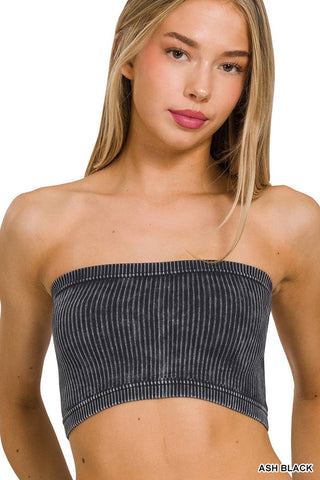 Washed Ribbed Seamless Tube Top Black