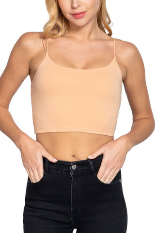 Round Neck Elastic Strap Knit Cami Crop Top