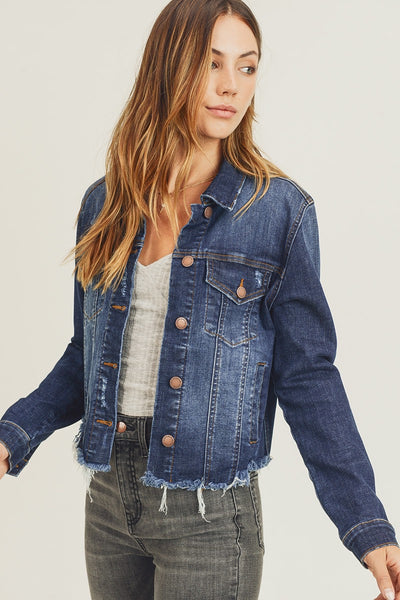 Frayed Hem Washed Denim Jacket