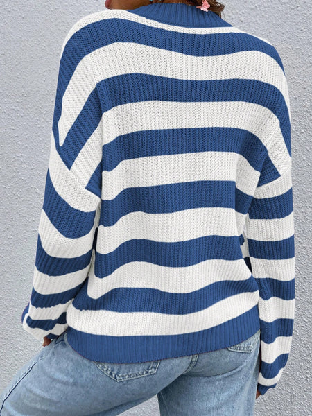 Honey Striped Round Neck Long Sleeve Sweater