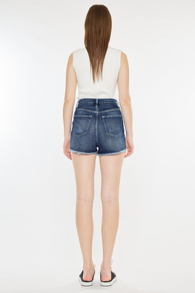 Kancan Raw Hem Button Fly Denim Shorts