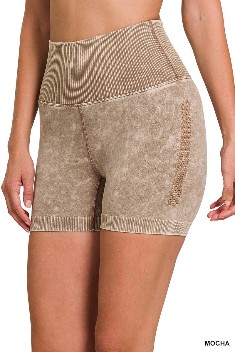 Stone Washed Seamless High Waisted Shorts Mocha