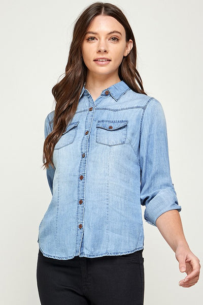 TENCEL TOP DENIM BLOUSE