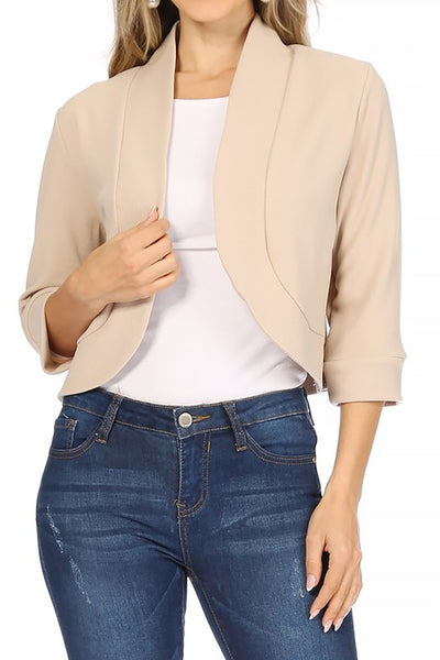 Solid, waist length, collarless blazer cardigan