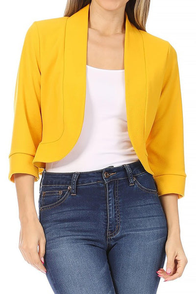 Solid, waist length, collarless blazer cardigan