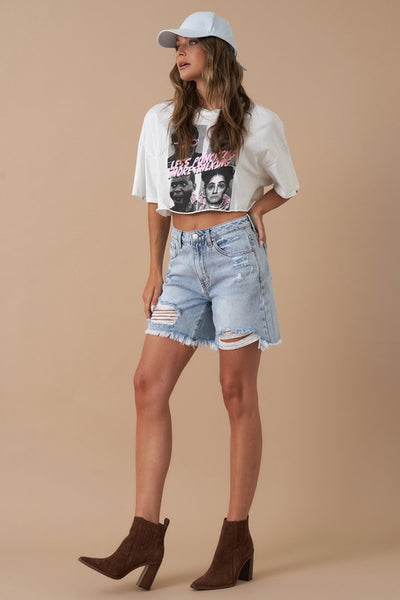 High Rise Bermuda Denim Shorts