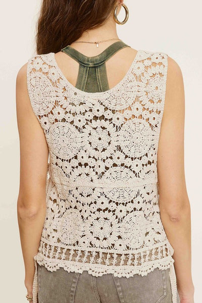 Self Side Tie Detailed Crochet Vest Top