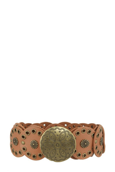 Studded Disc Faux Leather Belt