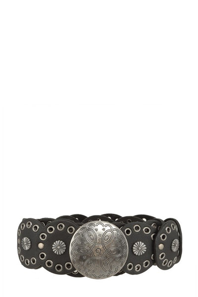 Studded Disc Faux Leather Belt