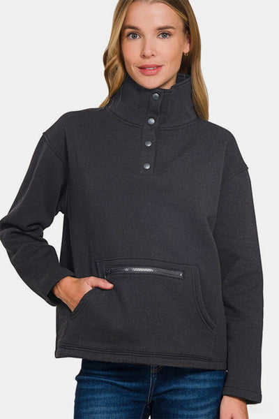 Zenana Turtleneck Half Snap Fleece Sweatshirt