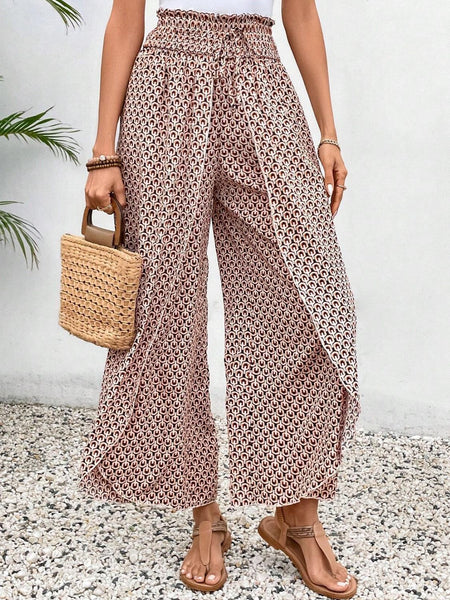 Tied Printed Wide Leg Pants