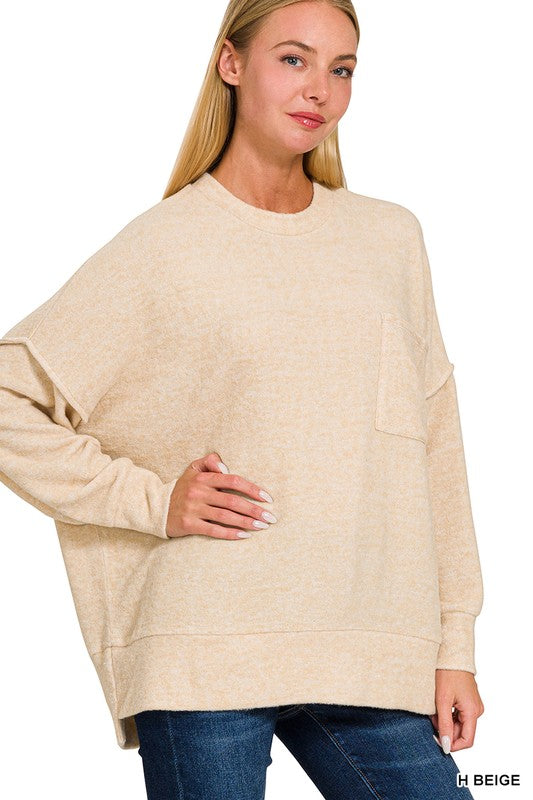 Brushed Melange Drop Shoulder Oversized Sweater
