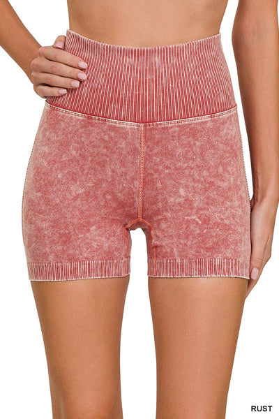 Stone Washed Seamless High Waisted Shorts