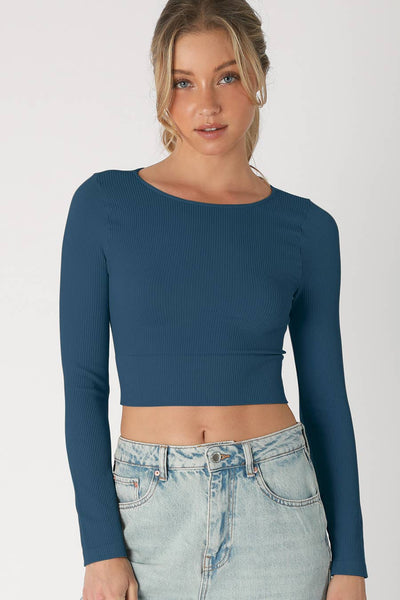 Ribbed LS Crew Neck Crop Top