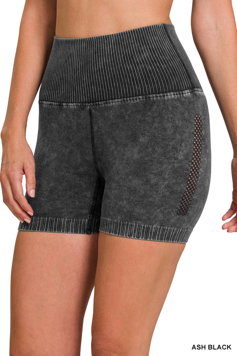 Stone Washed Seamless High Waisted Shorts Black