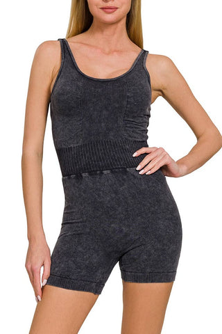 Washed Sports Romper With Removable Bra Pad