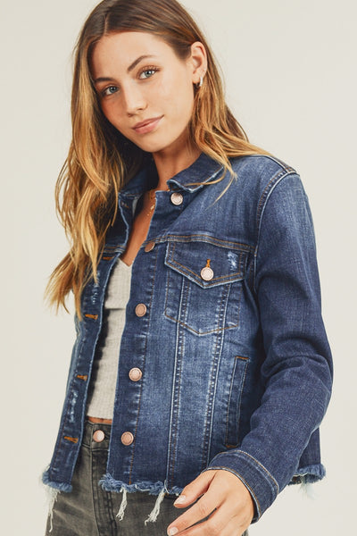 Frayed Hem Washed Denim Jacket