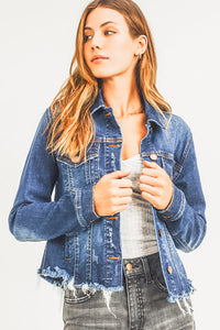 Frayed Hem Washed Denim Jacket