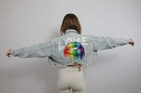 Love Rainbow Lips Crop Denim Jacket