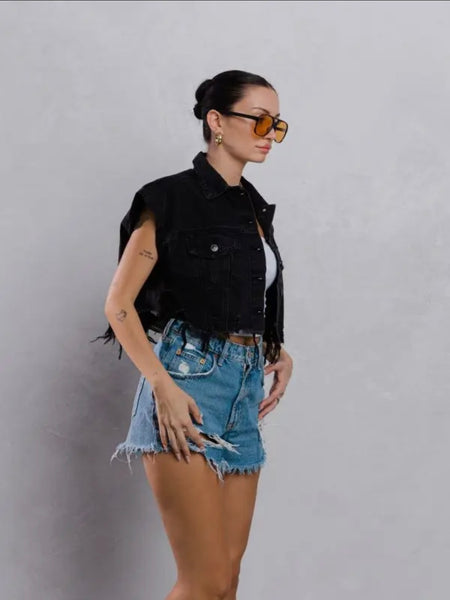 Rock and Roll Crop Denim Vest