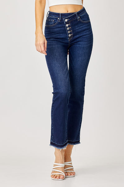 High Rise Cross Over Button Down Jeans