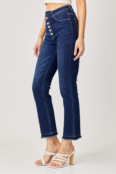 High Rise Cross Over Button Down Jeans