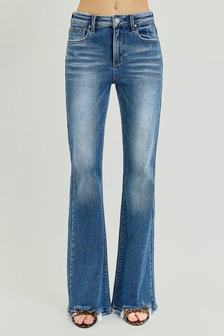 TUMMY CONTROL HIGH RISE FLARE STEP HEM JEANS