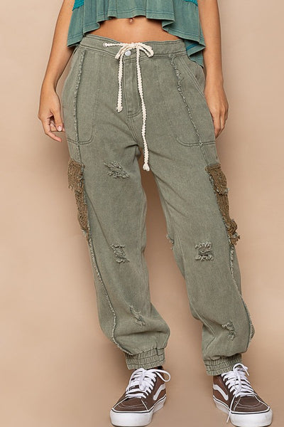 Tie waistband cargo pockets denim jogger