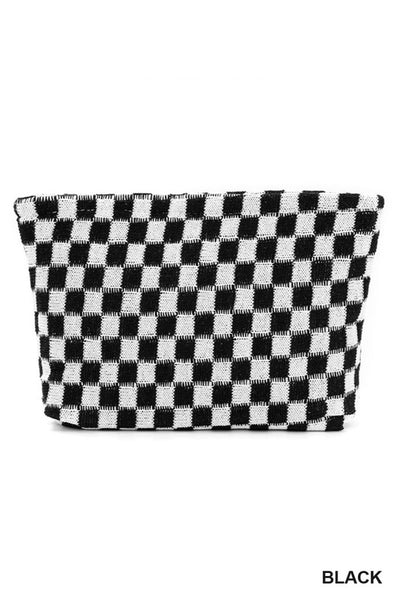 CHECKERED COSMETIC MAKEUP POUCH CLUTCH BAG