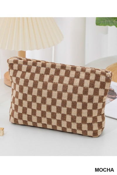 CHECKERED COSMETIC MAKEUP POUCH CLUTCH BAG