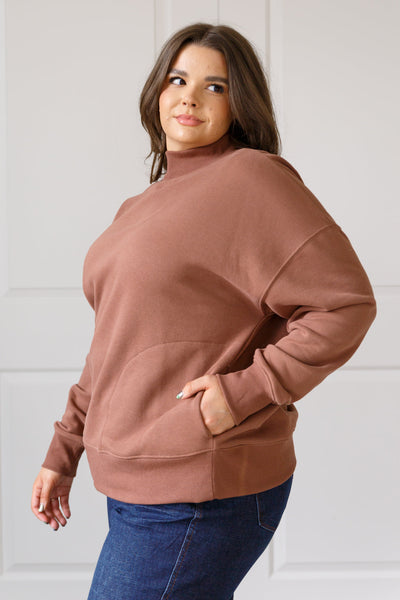 Make No Mistake Mock Neck Pullover in Cocoa