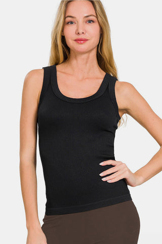 Zenana 2 Way Neckline Washed Ribbed Tank