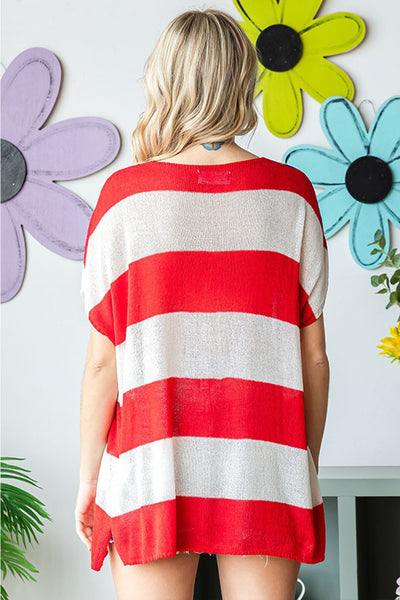 First Love Full Size USA Flag Drop Shoulder Knit Top