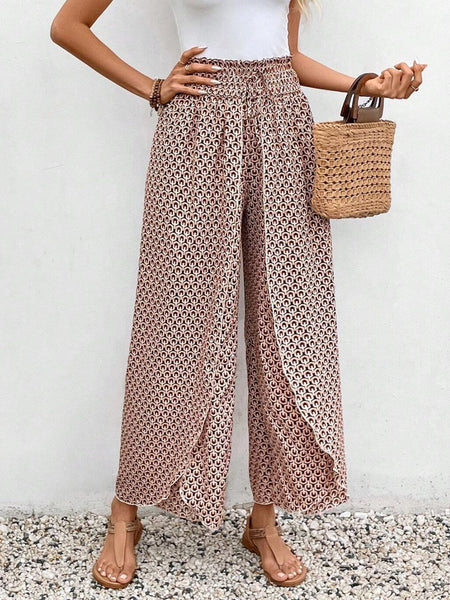 Tied Printed Wide Leg Pants