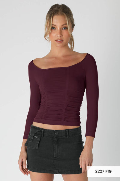 Shirred Boast Neck Top