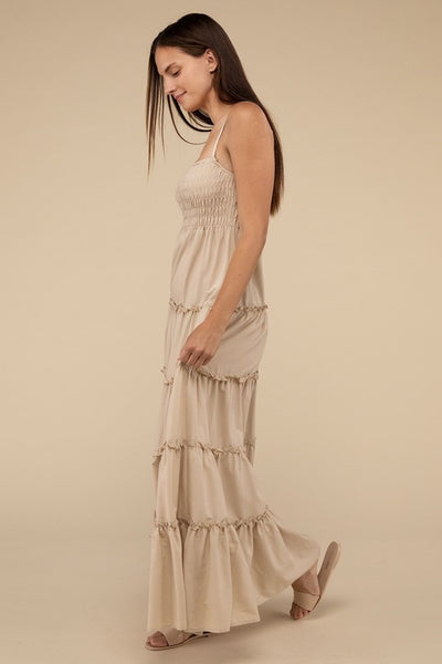 Woven Smocked Top Tiered Cami Maxi Dress