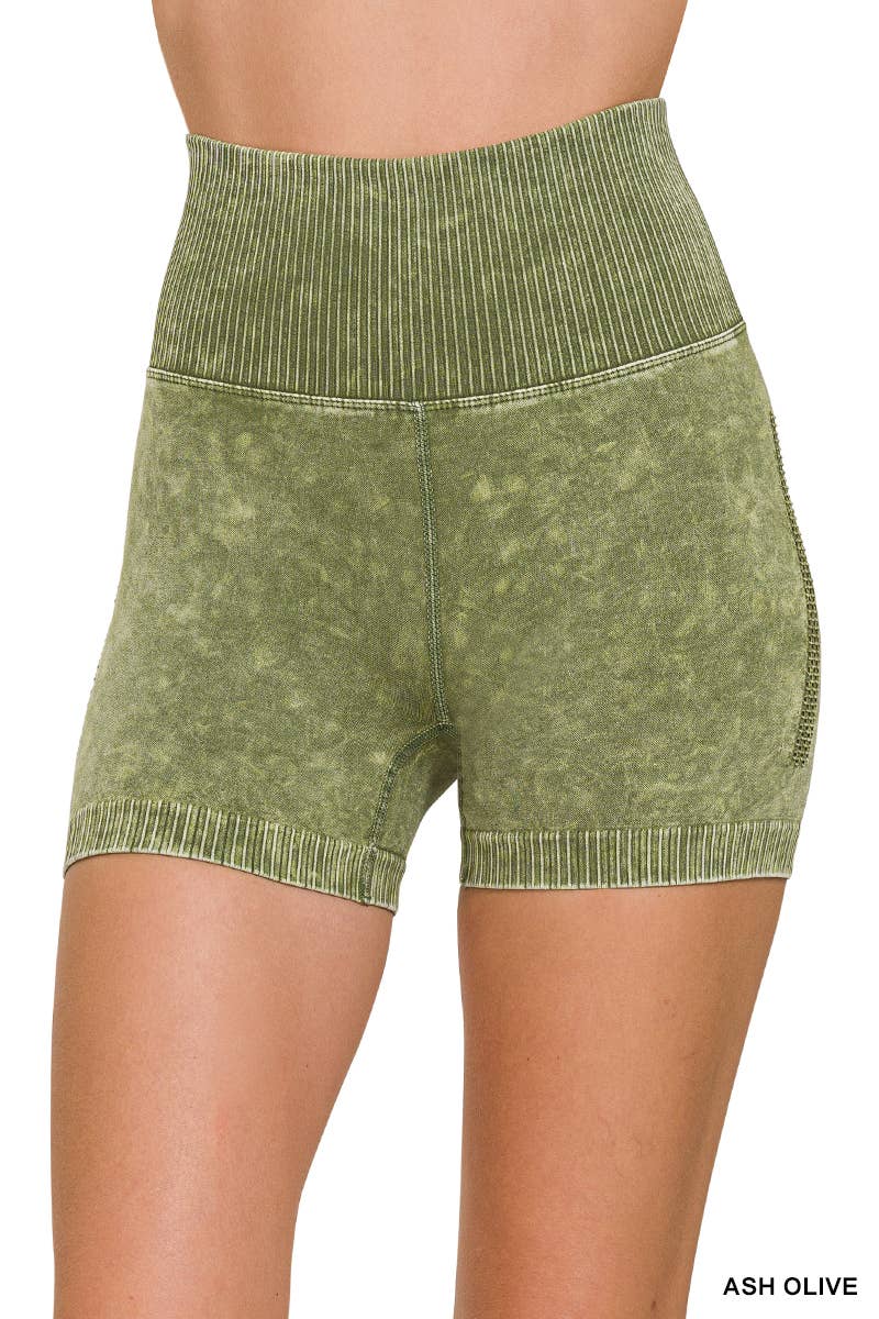 Stone Washed Seamless High Waisted Shorts