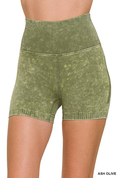 Stone Washed Seamless High Waisted Shorts