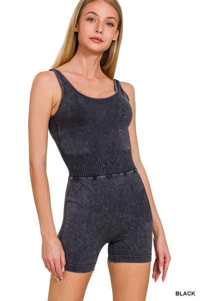 Washed Sports Romper With Removable Bra Pad