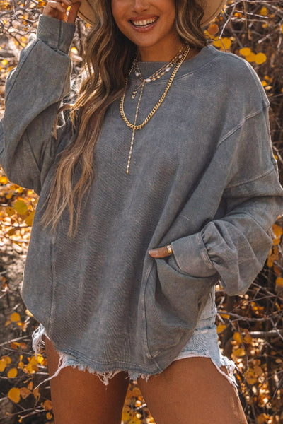 Twisted Plunge Neck Dropped Shoulder Sweatshirt