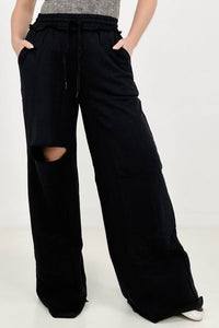 New Colors - Zenana French Terry Laser Cut Pants With Pockets