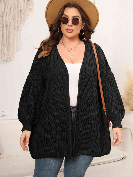 Plus Size Open Front Dropped Shoulder Knit Cardigan