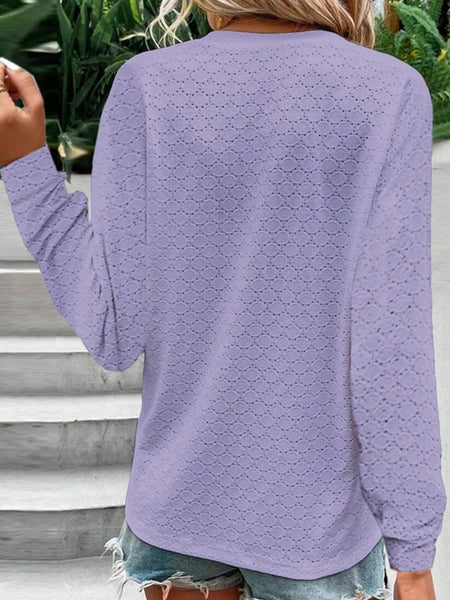 Eyelet Notched Long Sleeve T-Shirt