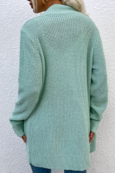 Open Front Rib-Knit Cardigan with Pockets