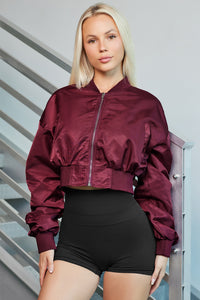 Zip-Up Ruched Cropped Jacket