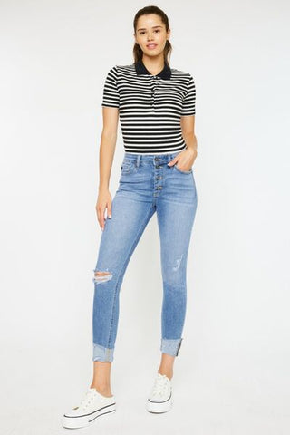 Kancan Distressed Cat's Whiskers Button Fly Jeans