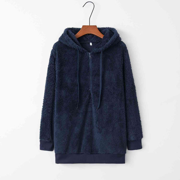 Quarter-Zip Drawstring Teddy Hoodie