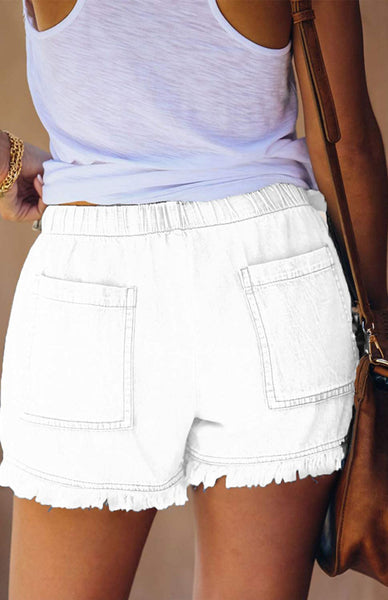 Women's Elastic Waist Drawstring Casual High Waist Slim Denim Shorts