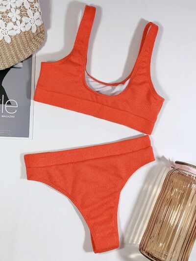 Scoop Neck Wide Strap Two-Piece Swim Set