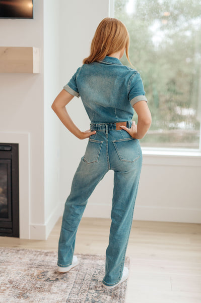 Sylvia Short Sleeve Denim Jumpsuit